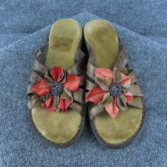 Clarks Bendables Women Slide Sandal Shoes Brown Leather Size‎ 9 Medium - Picture 3 of 8